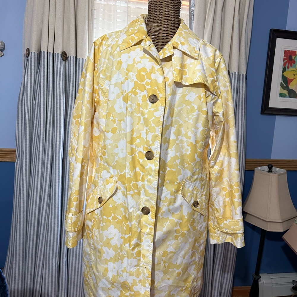 Lands’ End X-Large Yellow Floral Women's Trench Coat